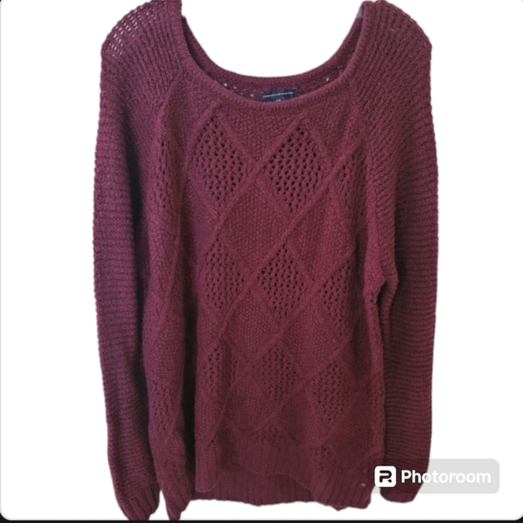 American Eagle Maroon Cable Knit Chunky Sweater Size Large - Picture 1 of 7